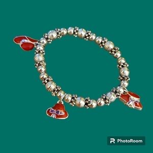3/$30 Red Hat Society Metal Beaded Stretch Charm Bracelet